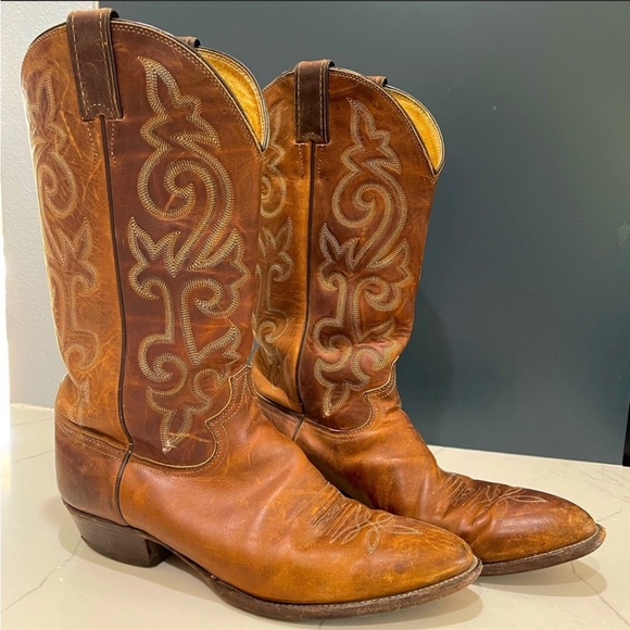 Justin Men’s Brown Leather Cowboy Boots, 10EE, BuckBay Apache Style 2253,Med toe - Picture 1 of 7